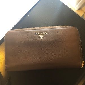 Prada Brown Leather Zip Around wallet